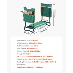 Taitettava puutarhajakkara ja polvituoli A3-teräsrunko EVA-tyynyllä