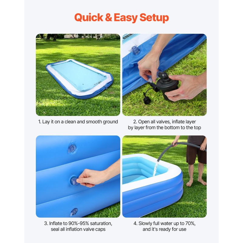 Täytettävä PVC-muovinen uima-allas 3000x1702x508 mm 3-ilmakmiolla 4–5 henkilölle