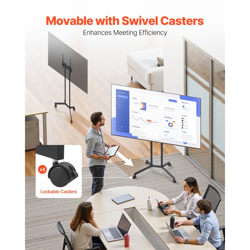 Lattiateline televisiolle teräsrakenne 32–65 tuumaa pyörillä kantavuus 40 kg