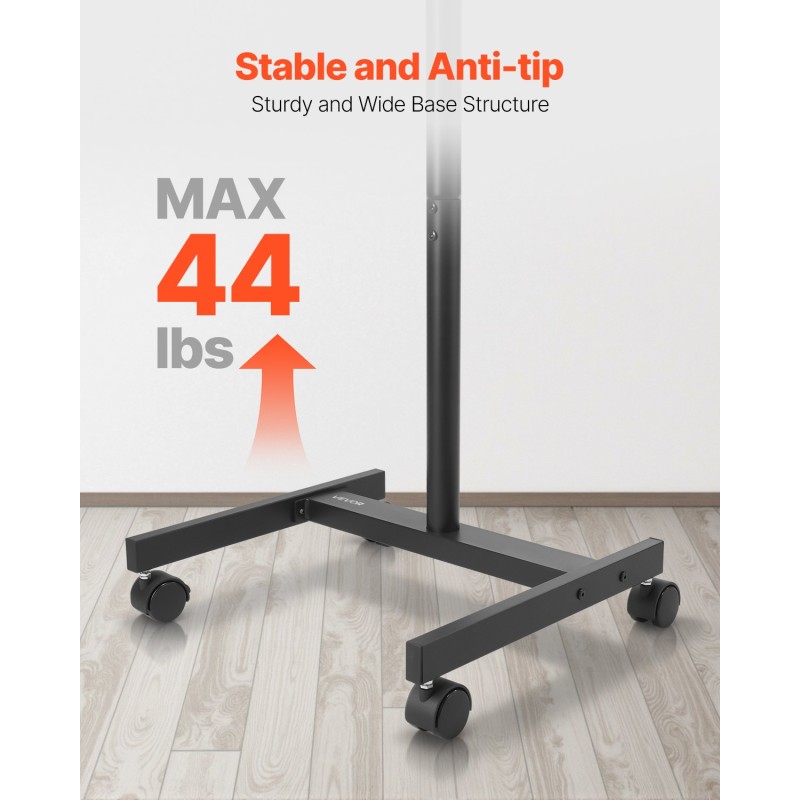 Lattialla seisova manuaalinen teräsrunkoinen televisioteline pyörillä 17–55 tuuman 20 kg kantavuus