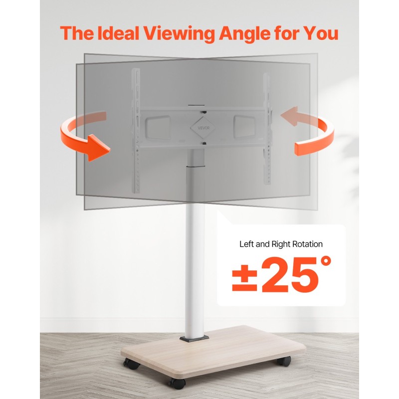 Manuaalinen teräslattiateline televisiolle 32–70 tuumaa 45 kg siirrettävä pyörillä