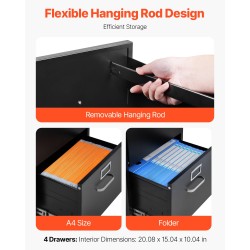 Pystykaappi metallinen 4 laatikkoa lukittava eri asiakirjakokoille