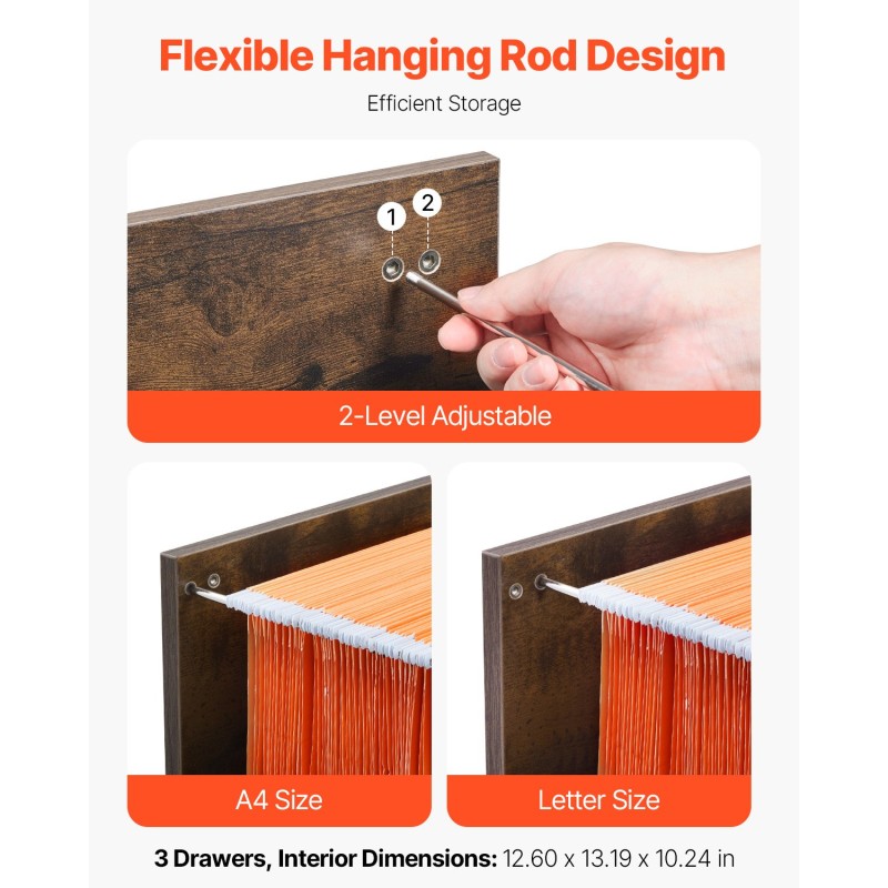 Pystysuuntainen arkistokaappi 3-laatikkoinen lukittava säädettävällä ripustuskiskolla koti- ja toimistokäyttöön