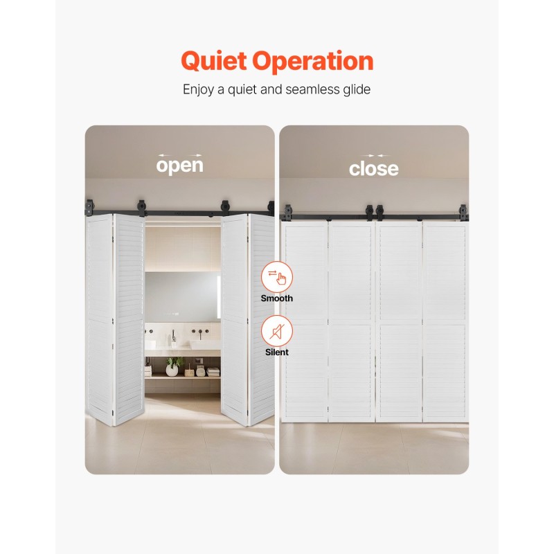 Taittuva liukuoven kiskosarja hiiliteräs 1626 mm 150 kg musta