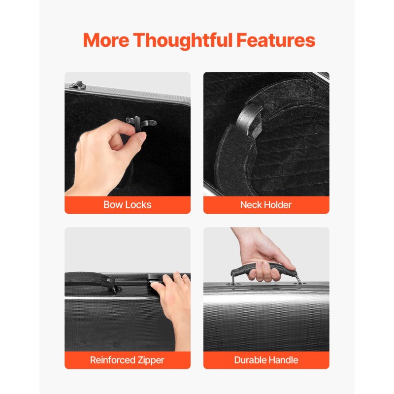 4/4-viulukotelo komposiitti-hiilikuituinen kevyt vedenkestävä kaksinkertaiset olkahihnat jousille ja tarvikkeille