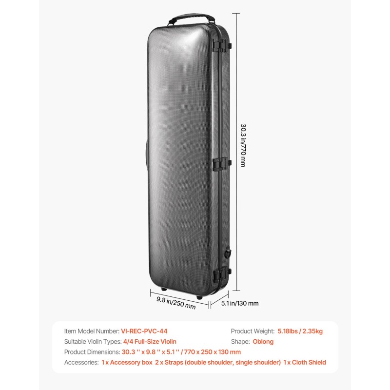 4/4-viulukotelo komposiitti-hiilikuituinen kevyt vedenkestävä kaksinkertaiset olkahihnat jousille ja tarvikkeille