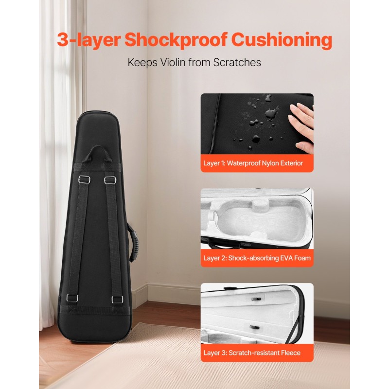 Viulukotelo 4/4 vedenpitävä nailonpintainen pehmeällä plyysivuorella musta
