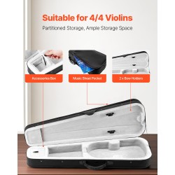 Viulukotelo 4/4 vedenpitävä nailonpintainen pehmeällä plyysivuorella musta