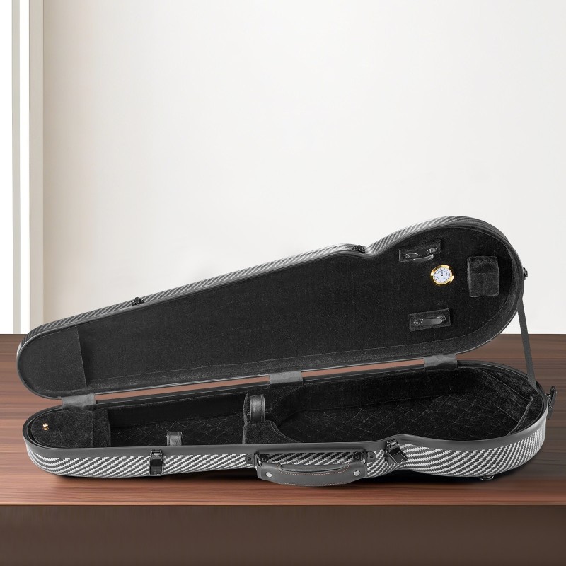 4/4-kokoinen viulukotelo komposiittipinnalla plyysivuorella sisäänrakennetulla kosteusmittarilla kaksinkertaisilla olkahihnoilla