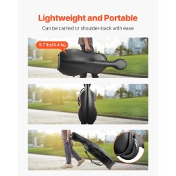 Sellokotelo 4/4-koko komposiittinen hiilikuitupinta pehmeä sisäverhous musta olkahihnat