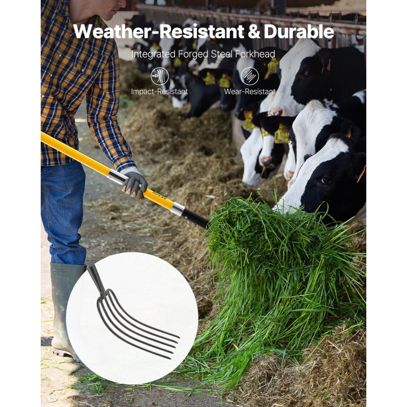 Puutarhatalikko 5-piikkinen mangaaniteräspää lasikuituvarsi 1450 mm ergonominen Y-kahva