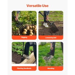 Puutarhatalikko raskaan käytön 5-piikkinen taottu teräspää 1050 mm metallivarsi ergonominen Y-kahva