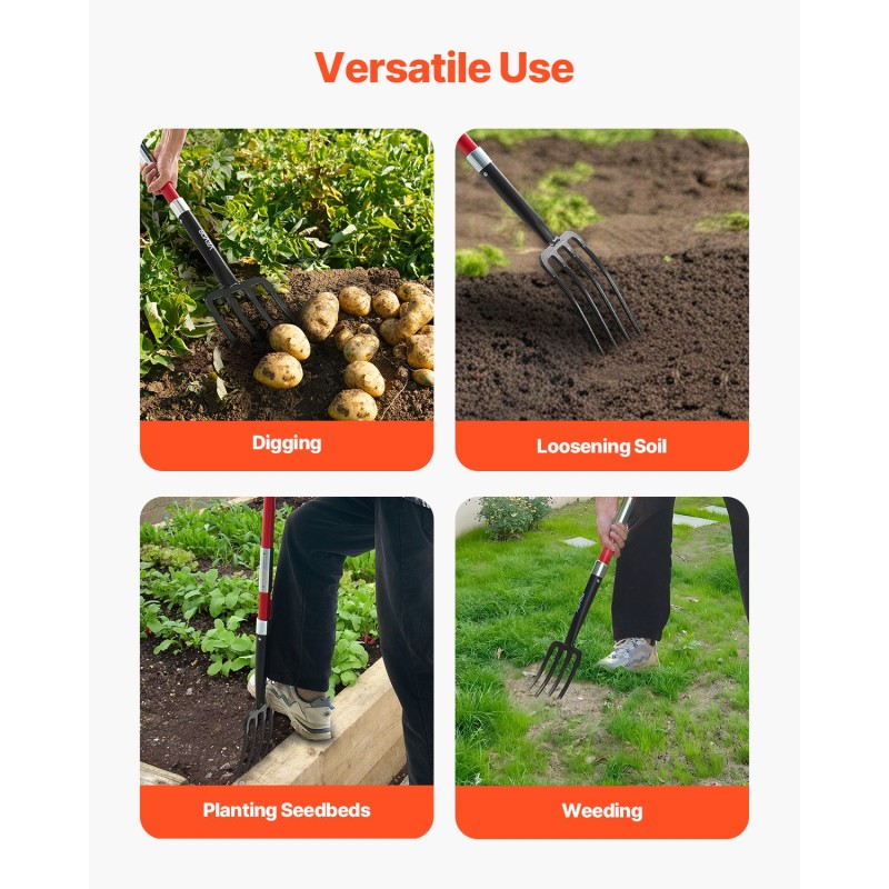 Puutarhatalikko nelipiikkinen mangaaniteräinen talikkopää lasikuituvarsi Y-muotoinen kahva 1140 mm