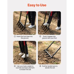 Puutarhatalikko leveä viisihaarainen mangaaniteräksinen talikonpää lasikuituvarsi ergonominen kahva