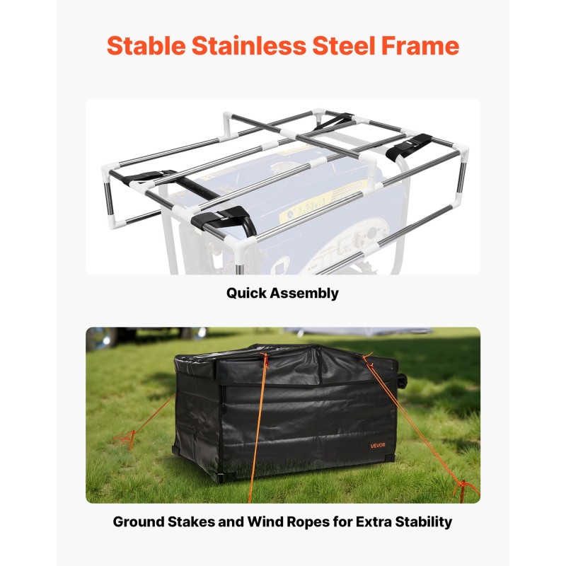 Generaattorin suojus 420D polyesterikangas vedenpitävä ruostumaton teräsrunko 3500–12000W