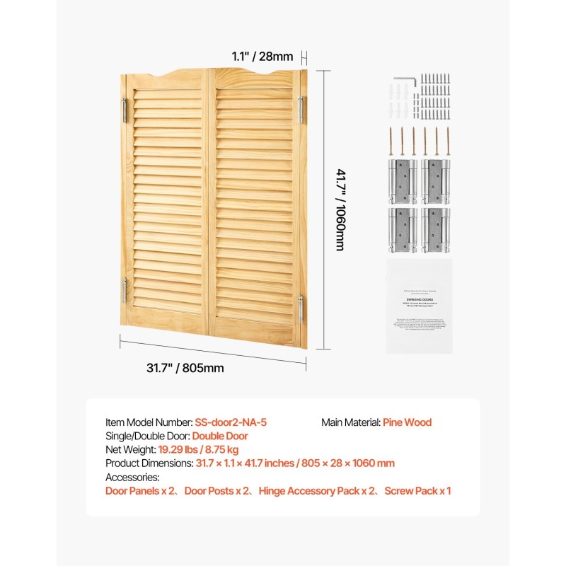 Keinuva puolikorkea sisäovi kaksitoiminen mäntyinen automaattinen sulkeutuminen