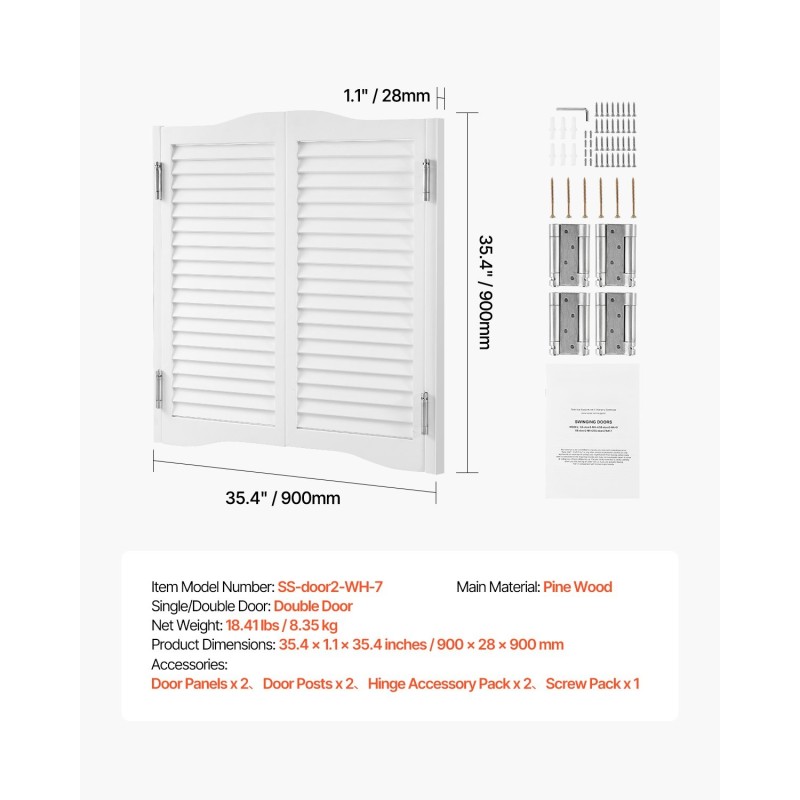 Keinuvat kahvilanovet mäntypuiset valkoiset kaksoisovet 900x28x900 mm