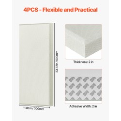 Akustiset seinäpaneelit 4 kpl 600x300x50 mm beige lasikuitu 3M-itseliimautuva