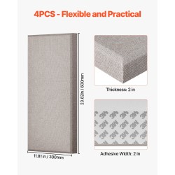 Äänieristyslevysetti 4 kpl 600 x 300 x 50 mm lasivillaa itseliimautuva tausta