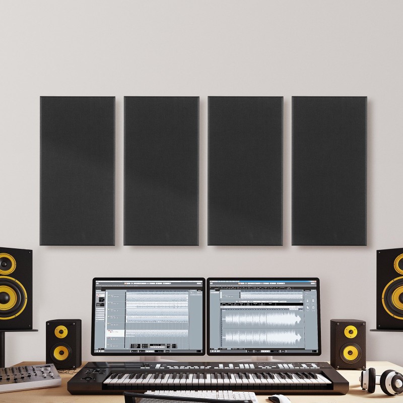 Akustiset kuitulasipaneelit 4 kpl 600x300x50 mm musta itsekiinnittyvät