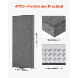 Akustiikkapaneelit 100-prosenttinen lasikuituvuoraus 50 mm paksu 600×300 mm 4 kpl harmaa