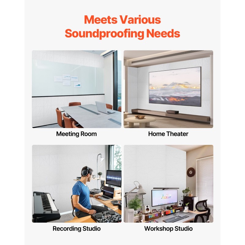 Akustiikkapaneelit polyesterikuituiset 300x300x10 mm 18 kpl itseliimautuvat valkoinen