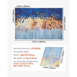 Seinäakustiikkapaneelit polyesterikuitu 600x600x10 mm 6 kpl itseliimautuva pastellisävyinen kuvio