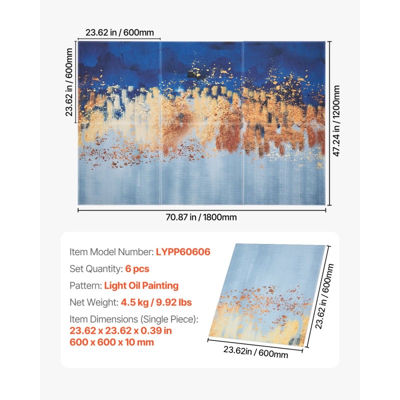 Seinäakustiikkapaneelit polyesterikuitu 600x600x10 mm 6 kpl itseliimautuva pastellisävyinen kuvio