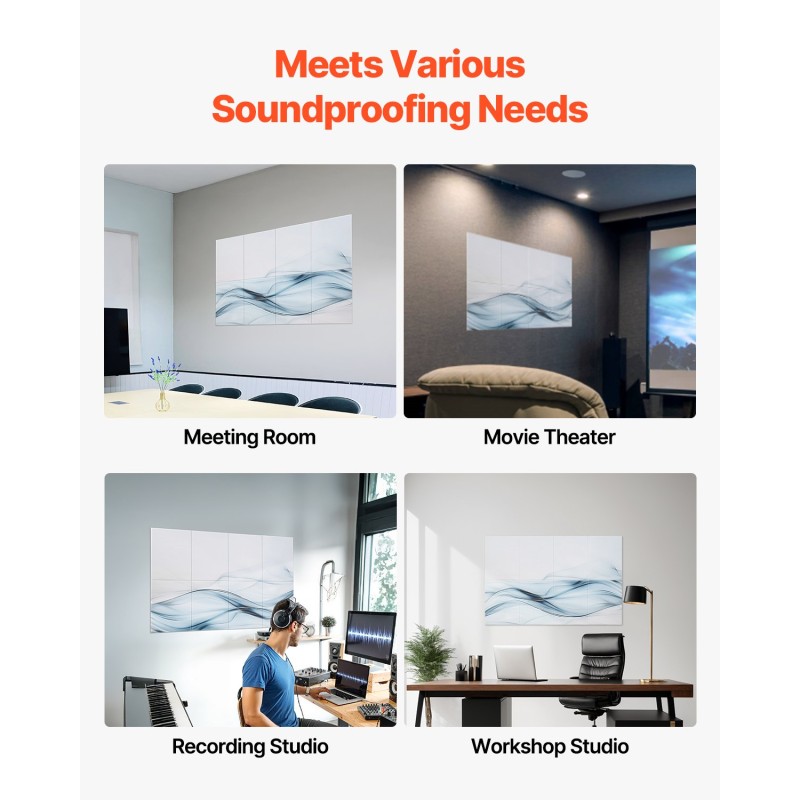 Akustiset itsekiinnittyvät seinäpaneelit polyesterikuitu 400 x 300 x 10 mm 6 kpl