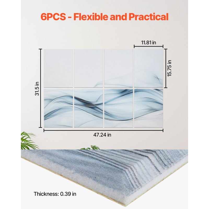 Akustiset itsekiinnittyvät seinäpaneelit polyesterikuitu 400 x 300 x 10 mm 6 kpl