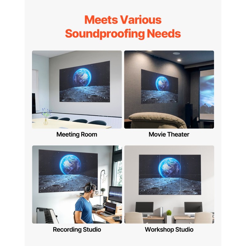 Akustiikkapaneelit polyesterikuitu 600x600x10 mm 6 kpl seinälle