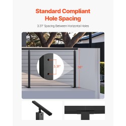 Kaapelikaidepylväät 4 kpl SUS304-ruostumatonta terästä 36x1x2 tuumaa musta