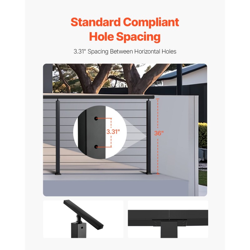 Kaapelikaidepylväät 4 kpl SUS304-ruostumatonta terästä 36x1x2 tuumaa musta