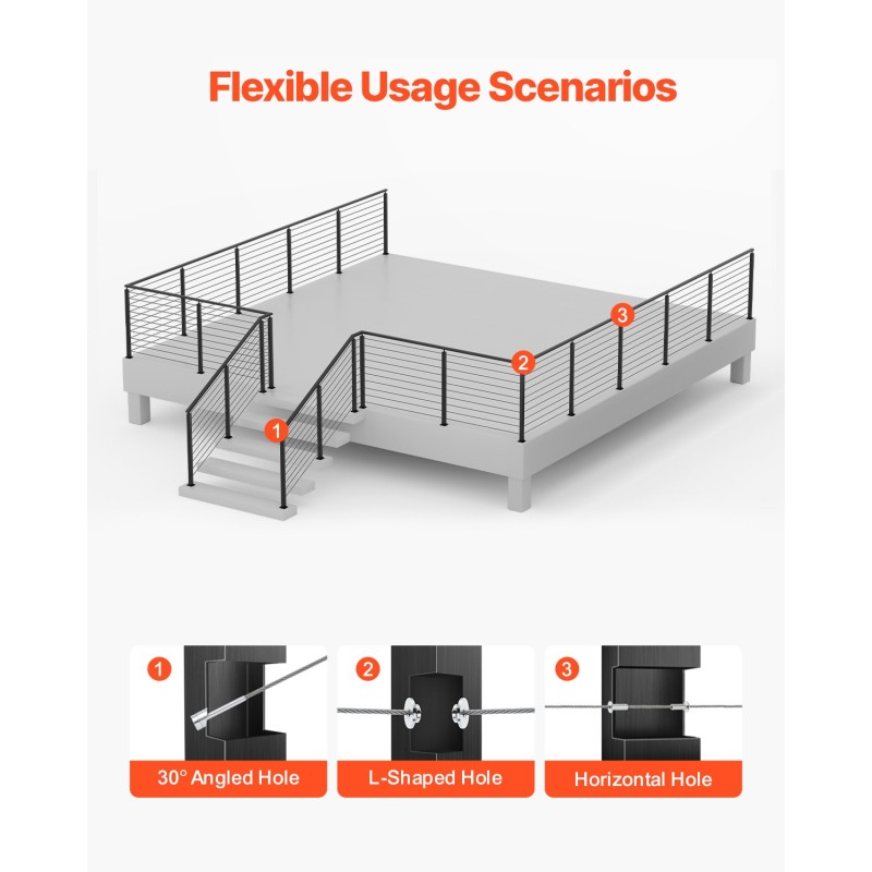 Kaapelikäsijohteen tolppasarja 4 kpl SUS304 ruostumatonta terästä 36x2x2 tuumaa musta