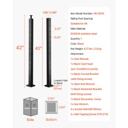 Kulma-kaidetolppa SUS304 ruostumaton teräs 42x2x2 tuumaa L-tyypin reiät 1 kpl