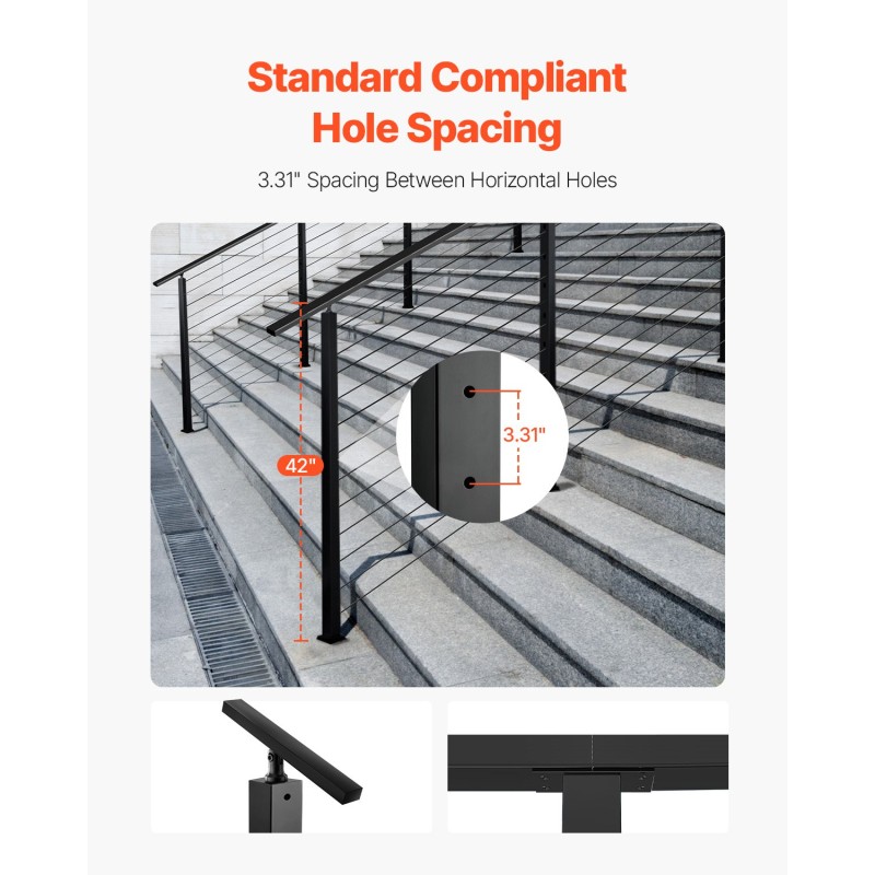 Kaidetolppa ruostumatonta terästä SUS304 42x1x2 tuumainen yksi kappale portaisiin musta