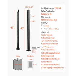 Kulmakaapelitolppa ruostumaton teräs 42x1x2-tuumainen esiporatut L-reiät 1 kpl kaiteisiin