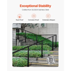 Johdotettu kaidetolppa portaisiin SUS304-ruostumattomasta teräksestä 36x2x2-tuumainen musta 1 kpl