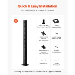 Johdotettu kaidetolppa portaisiin SUS304-ruostumattomasta teräksestä 36x2x2-tuumainen musta 1 kpl