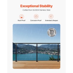 Kaapelikäsijohteen tolppa SUS304 ruostumaton teräs 36 tuumaa musta 1 kpl