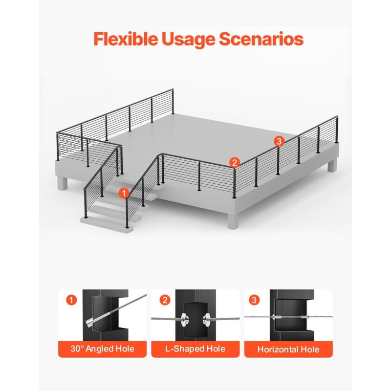 Kaapelikäsijohteen tolppa SUS304 ruostumaton teräs 36 tuumaa musta 1 kpl