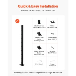 Kaapelikäsijohteen tolppa SUS304 ruostumaton teräs 36 tuumaa musta 1 kpl