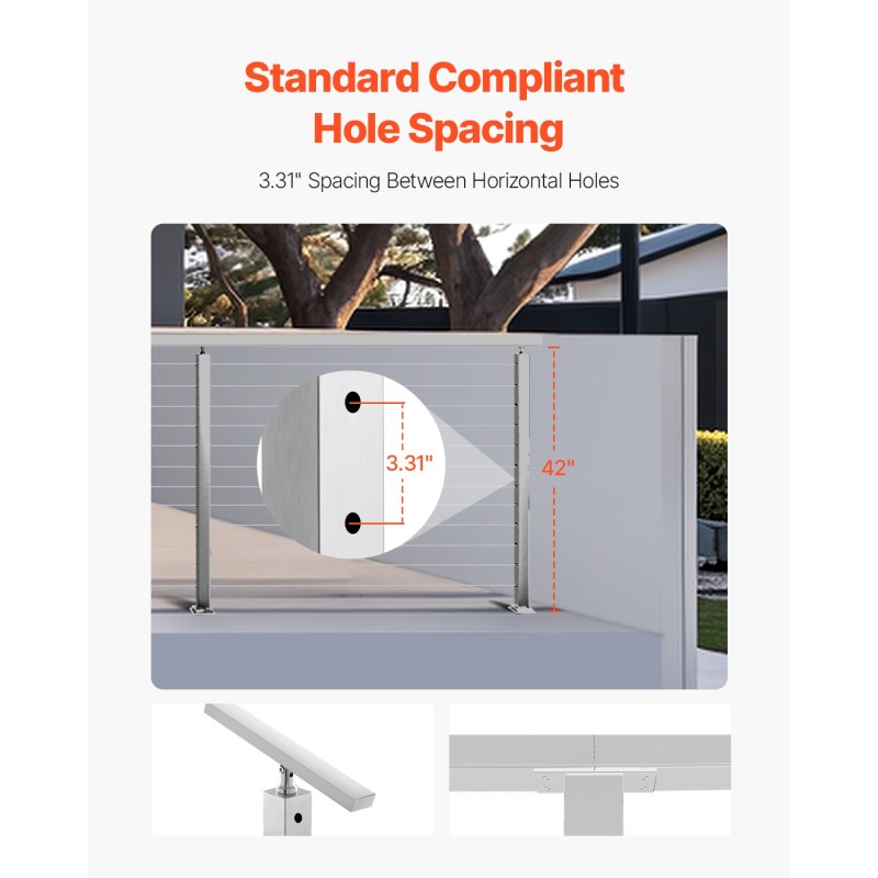Kaidepylväs ruostumatonta terästä SUS304 106,7 cm reikävälillä 80 mm