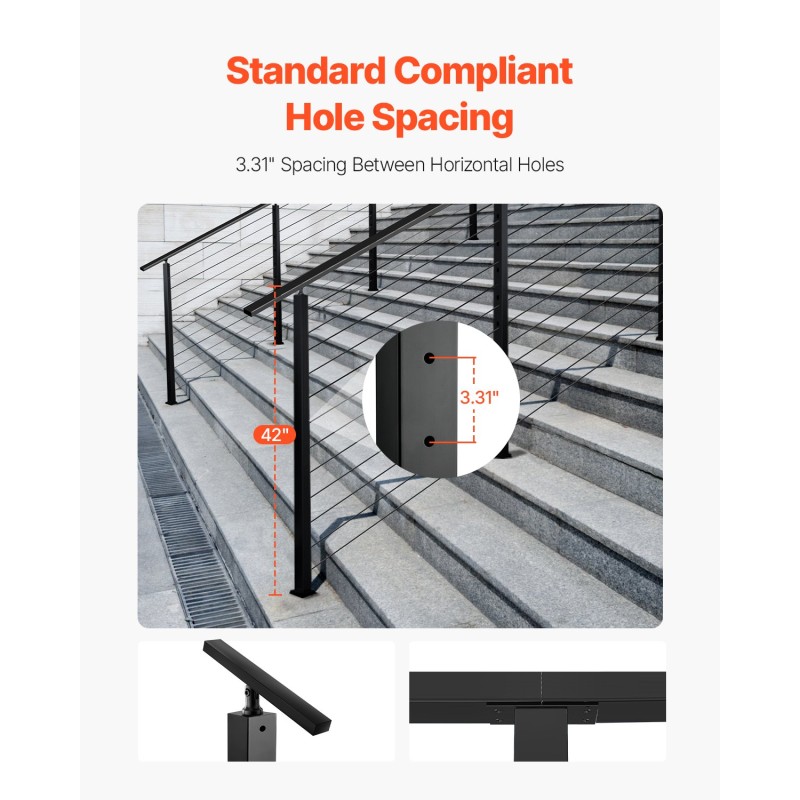 Kaidepylväs 42x2x2 tuumaa SUS304-ruostumaton teräs musta portaikkoihin