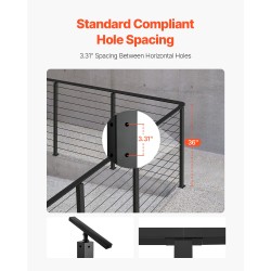 Kulmatolppa kaidevaijereille SUS304-ruostumaton teräs mitat 36x1x2 tuumaa musta