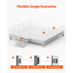Kaidepylväs SUS304-ruostumatonta terästä 36x2x2-tuumainen esiporattu 3 tuuman reikäväli kaiteisiin 1 kpl