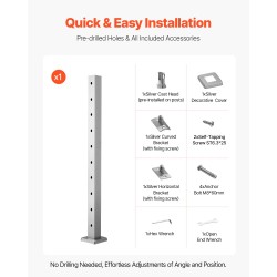 Kaidepylväs SUS304-ruostumatonta terästä 36x2x2-tuumainen esiporattu 3 tuuman reikäväli kaiteisiin 1 kpl