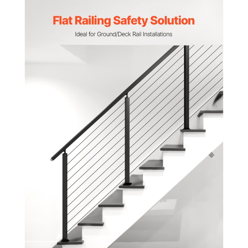 Kaapelikäsijohteen porraskaidepylväs SUS304-ruostumaton teräs 36x1x2-tuumainen musta pinta