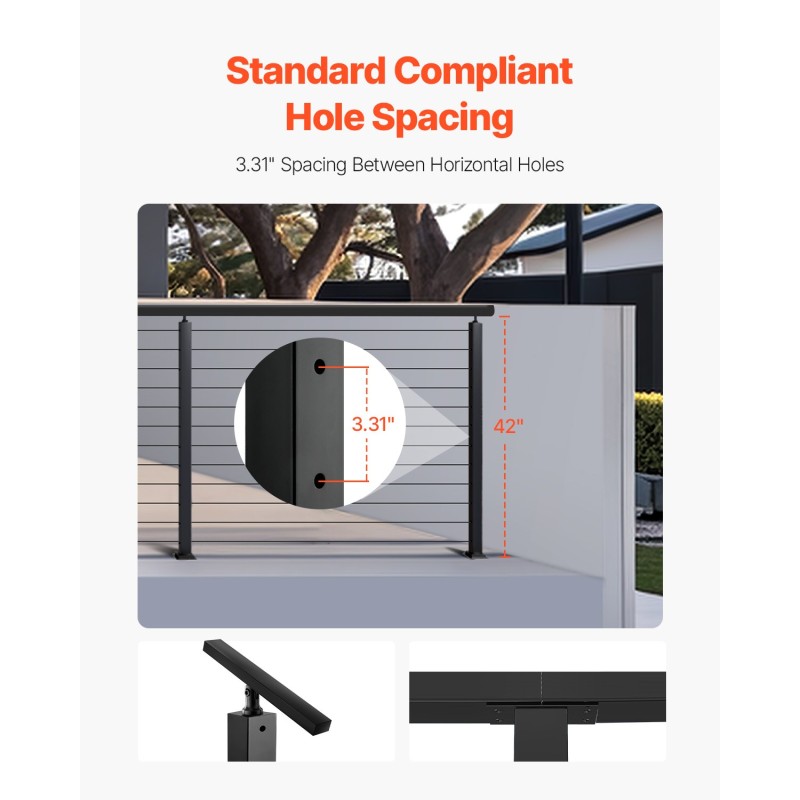 Kaapelitolppa ruostumaton teräs jauhemaalattu musta korkeus 106,7 cm esiporatut reiät 80 mm