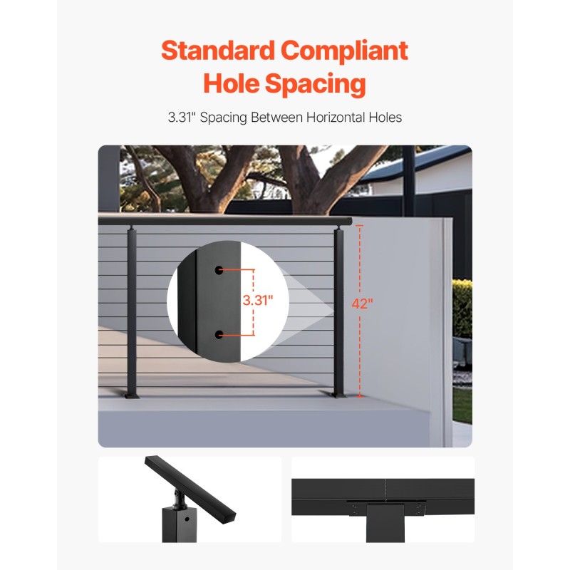 Kaapelikäsijohteen pylväs SUS304 ruostumaton teräs musta 106,7 cm 1 kpl terasseille